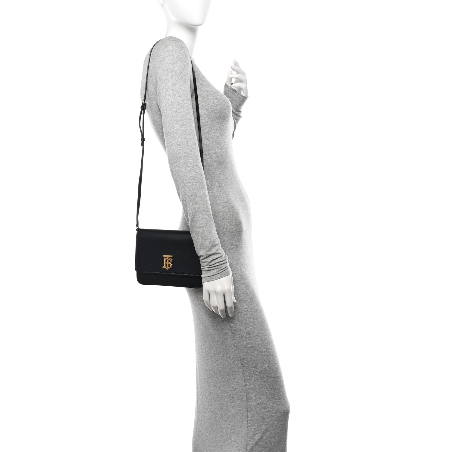 Burberry Calfskin Monogram TB Mini Flat Crossbody Bag Black 2 of 13
