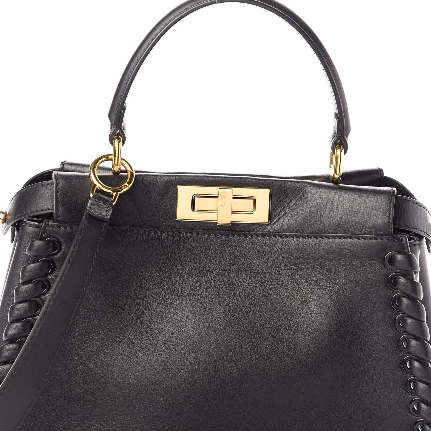 Vitello Seta Lace Up Medium Peekaboo Iconic Satchel Black