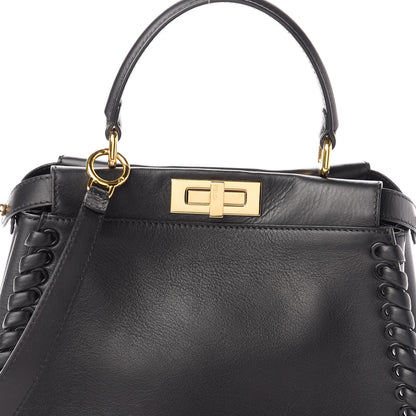 Fendi Vitello Seta Lace Up Medium Peekaboo Iconic Satchel Black 8 of 10