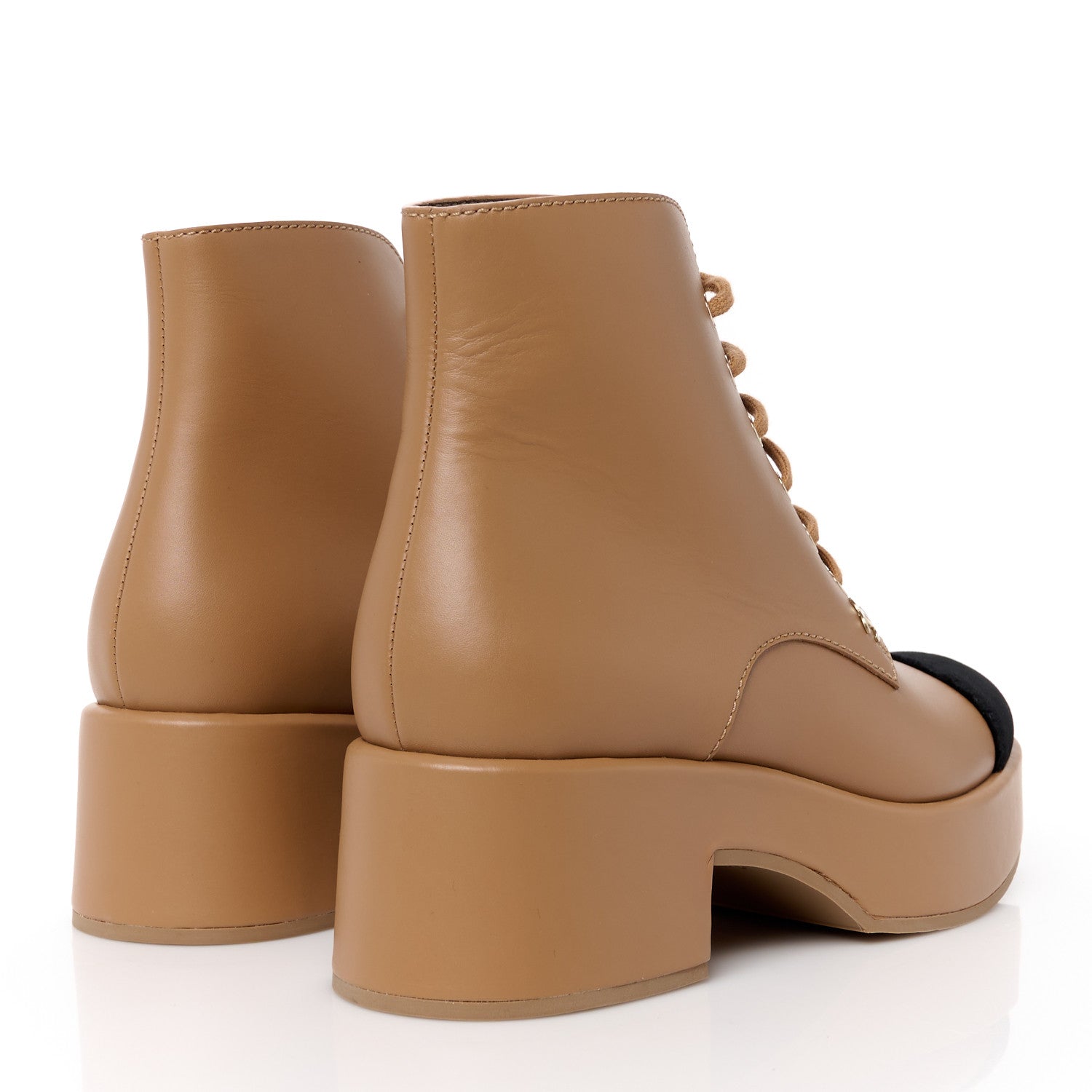 Chanel Calfskin Velvet CC Cap Toe Boots 39.5 Beige Black 4 of 8