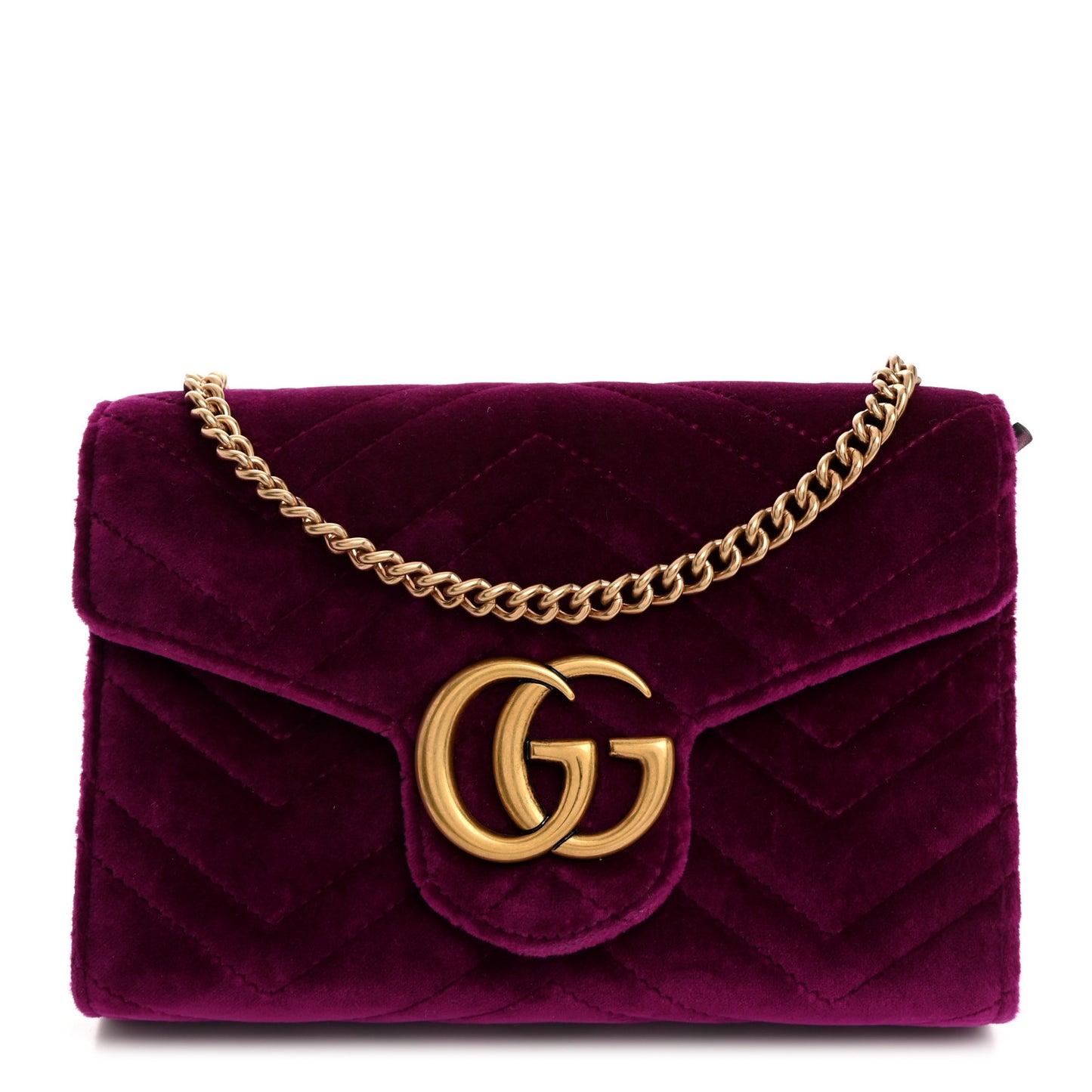 Velvet Matelasse GG Marmont Chain Wallet Fuchsia Violet Cyclamen