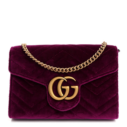Gucci Velvet Matelasse GG Marmont Chain Wallet Fuchsia Violet Cyclamen 1 of 10
