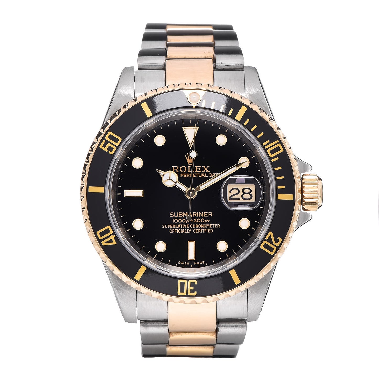 Stainless Steel 18K Yellow Gold 40mm Submariner Oyster Perpetual Date Watch Black 16613