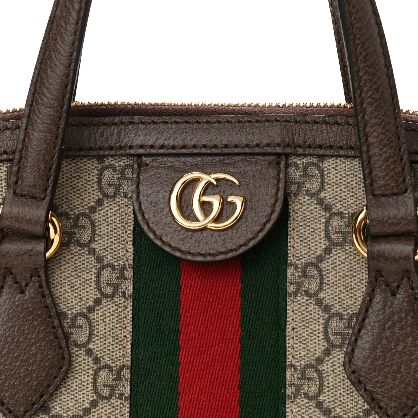 GG Supreme Monogram Web Medium Ophidia Top Handle Dome Bag Brown