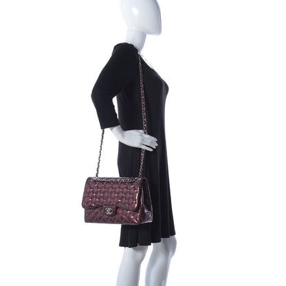 Chanel Striated Patent Quilted Jumbo Double Flap Burgundy 2 of 10