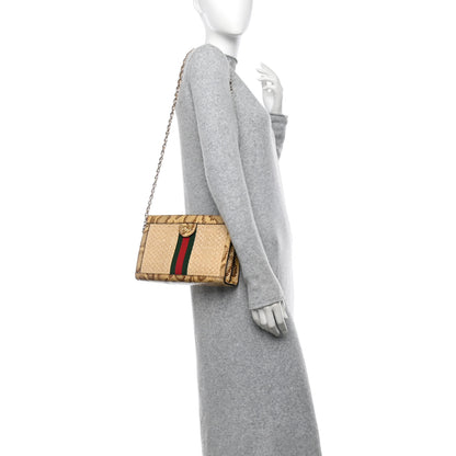 Gucci Raffia Elaphe GG Small Ophidia Chain Shoulder Bag Natural Cream Brown 2 of 10