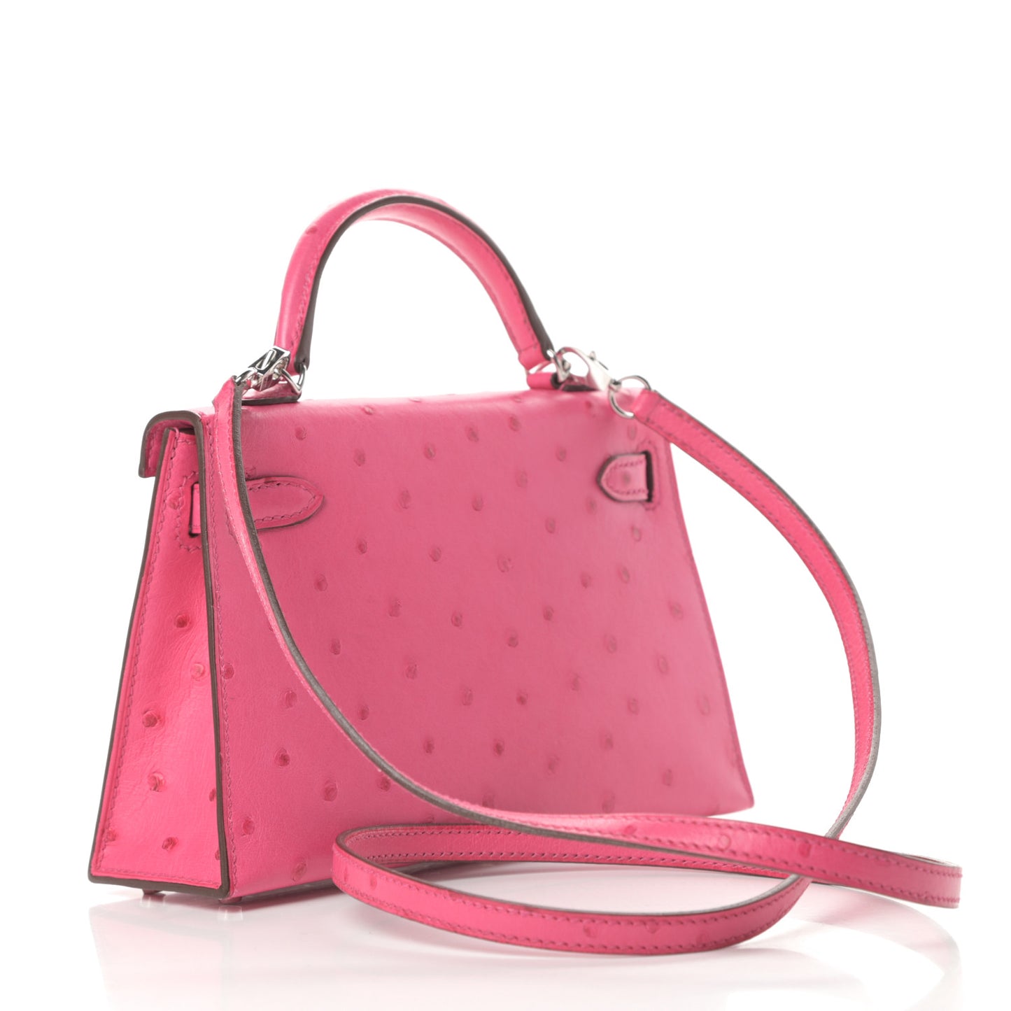 Ostrich Kelly Sellier Mini 20 Rose Tyrien