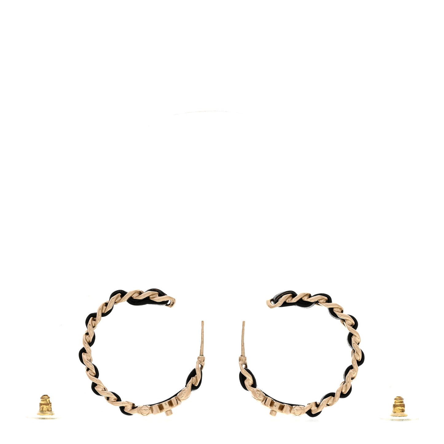 Metal Lambskin Quilted CC Turnlock Chain Hoop Earrings Gold Black