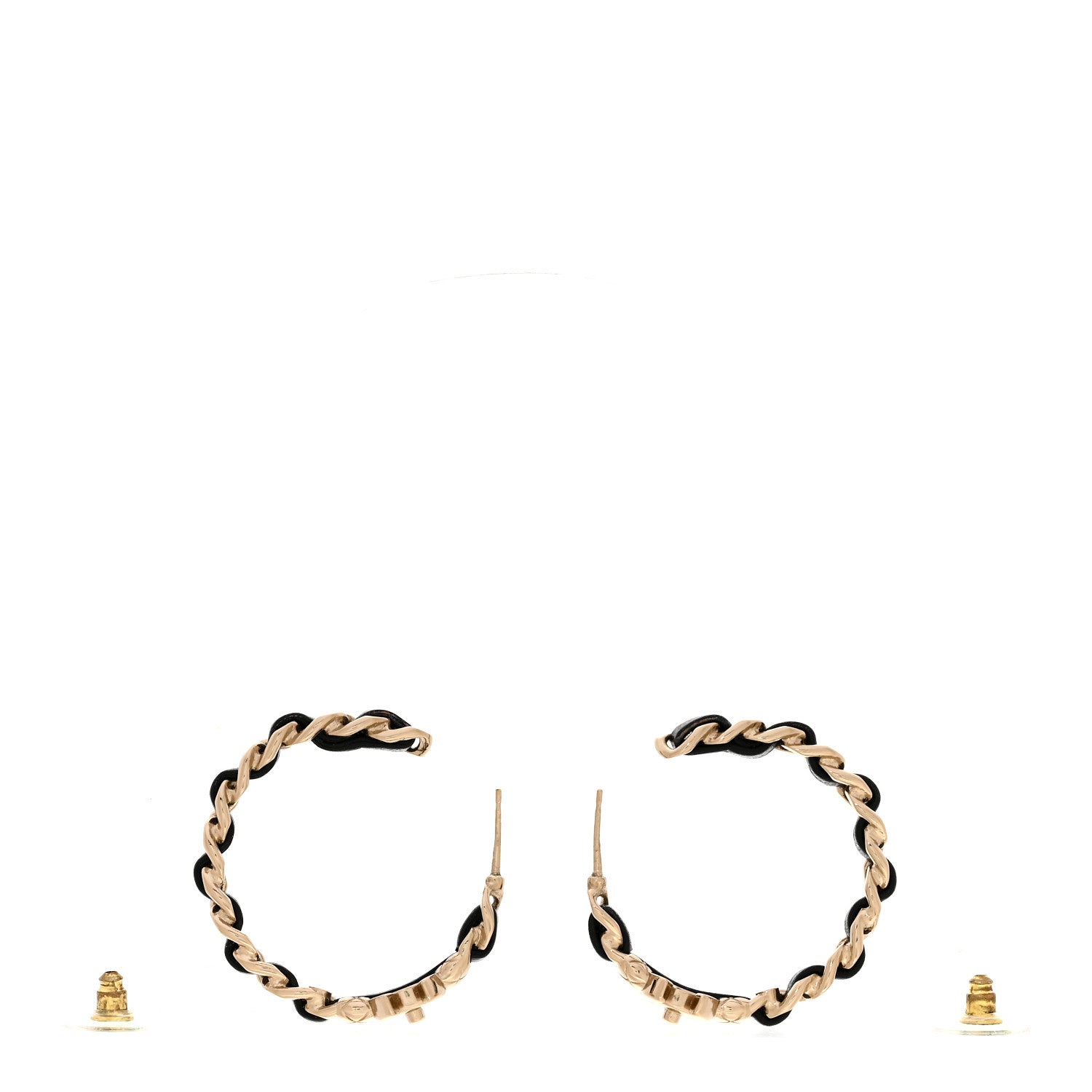 Chanel Metal Lambskin Quilted CC Turnlock Chain Hoop Earrings Gold Black 3 of 5