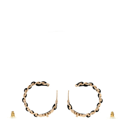Chanel Metal Lambskin Quilted CC Turnlock Chain Hoop Earrings Gold Black 3 of 5