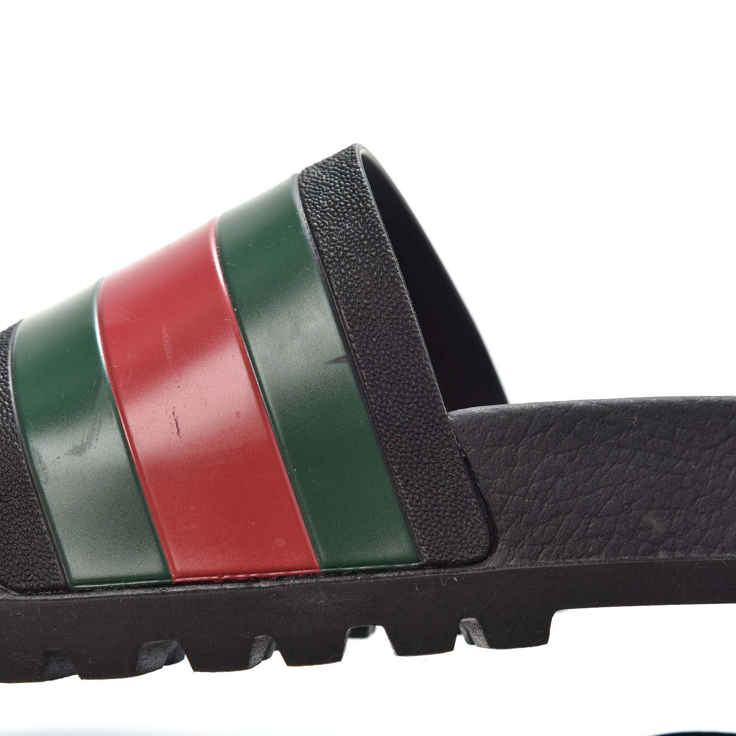 Gucci Rubber Web Mens Lug Sole Slide Sandals 12 Black Green Red 7 of 10