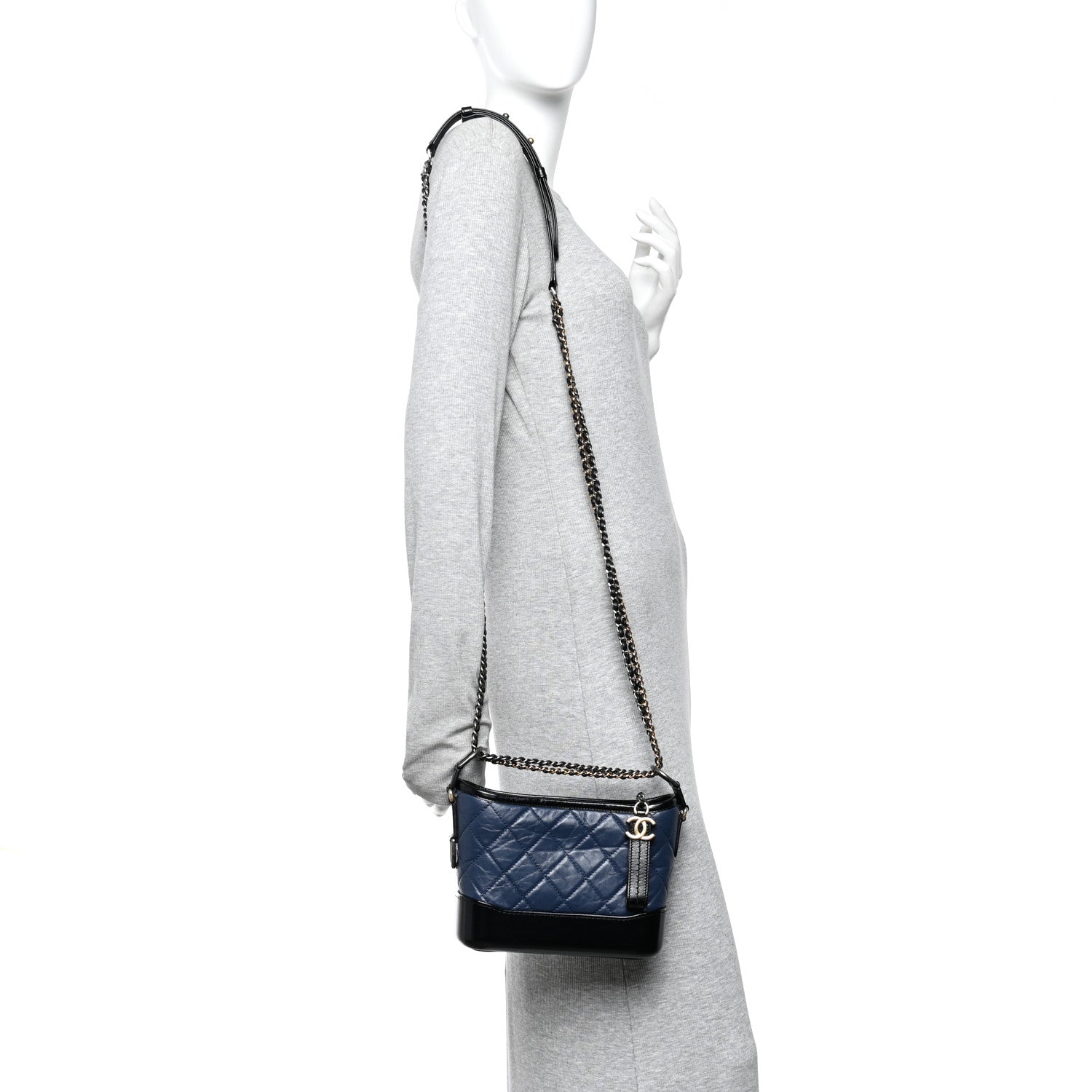 Chanel Aged Calfskin Quilted Small Gabrielle Hobo Navy Black 2 of 11