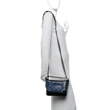 Chanel Aged Calfskin Quilted Small Gabrielle Hobo Navy Black 2 of 11