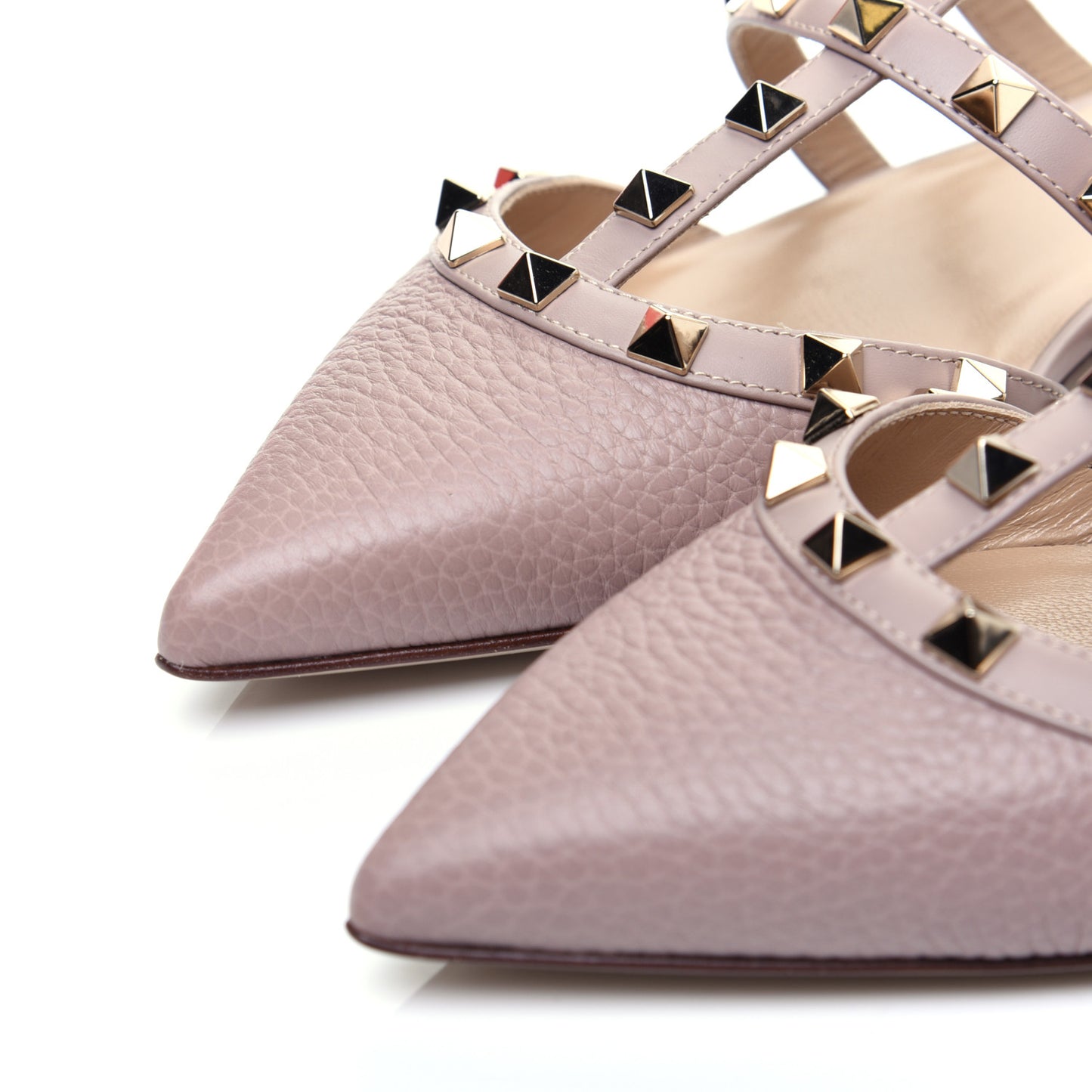 Pebbled Calfskin Rockstud Flat Cage Mules 36.5 Poudre