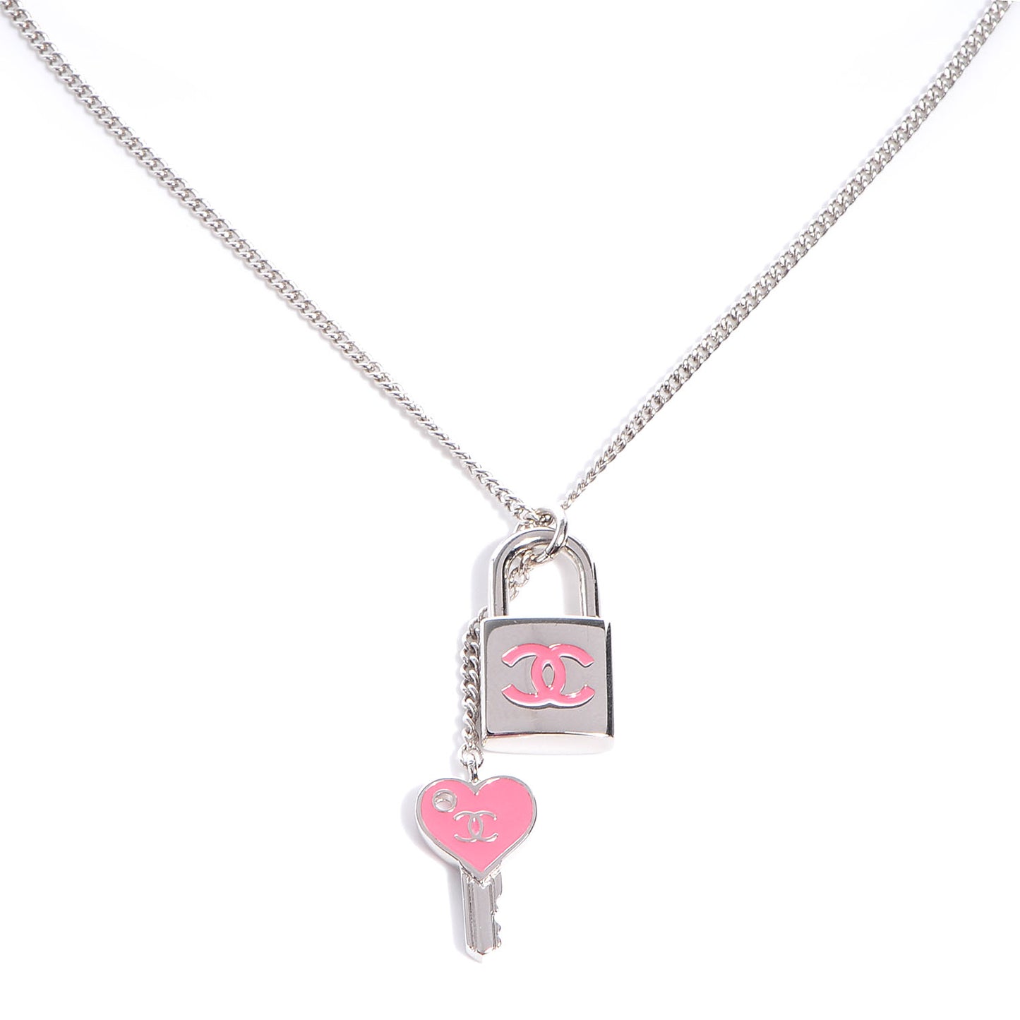 Padlock and Key CC Necklace Pink