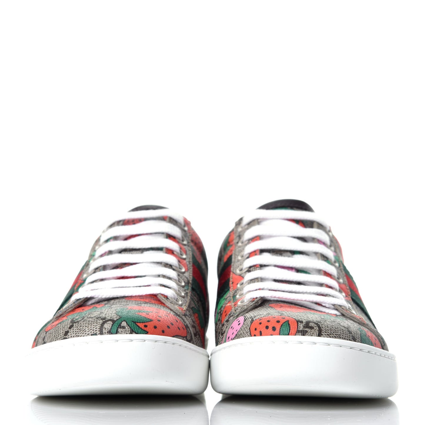 GG Supreme Monogram Strawberry Web Womens Ace Sneakers 36 Beige Multicolor Red Green