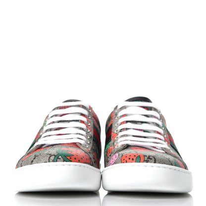 Gucci GG Supreme Monogram Strawberry Web Womens Ace Sneakers 36 Beige Multicolor Red Green 2 of 8