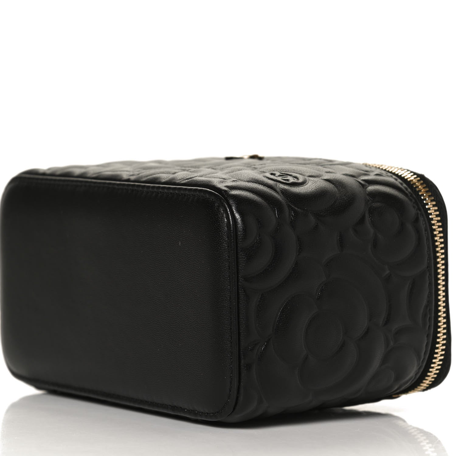 Chanel Lambskin Camellia Embossed Small Vanity Case With Chain Black 10 of 13