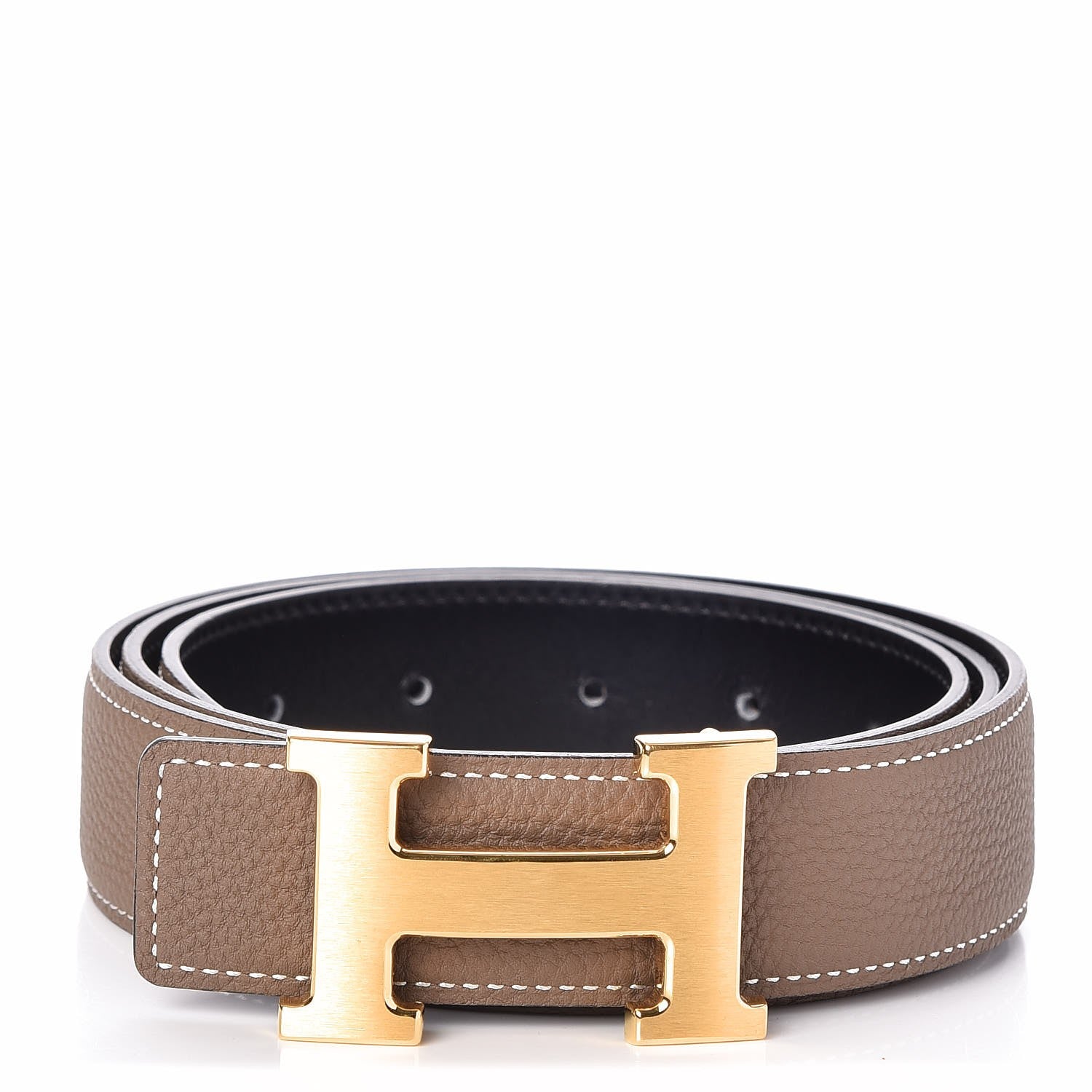 Hermes Box Togo 32mm H Belt 95 Black Etoupe 1 of 7