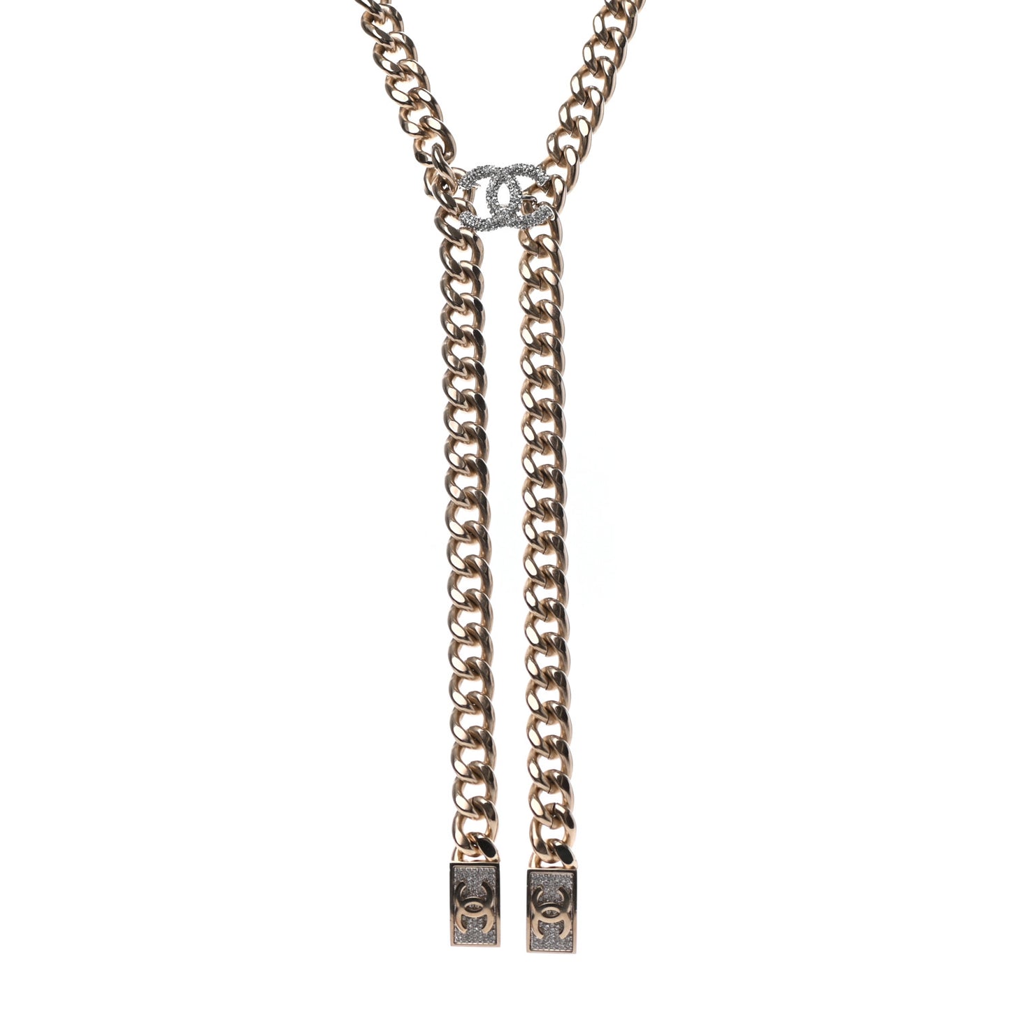 Chain Link Crystal CC Dog Tag Charm Necklace Gold