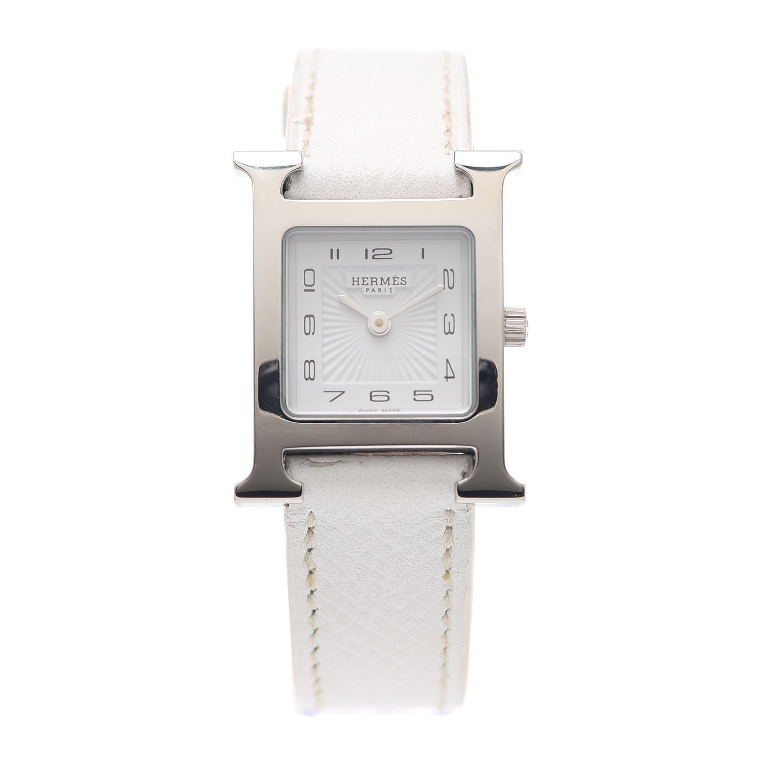 Hermes Stainless Steel Epsom 21mm Heure H Hour Quartz Watch Blanc 1 of 4