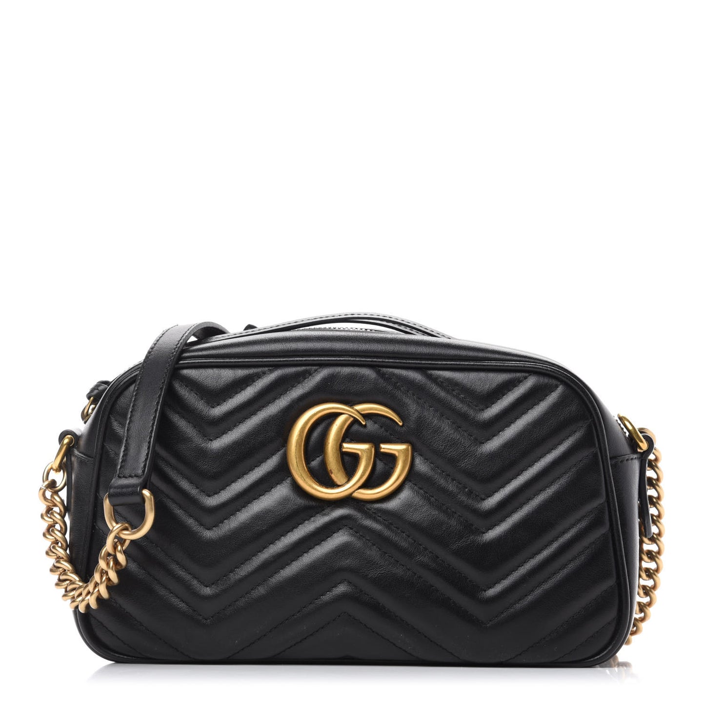 Calfskin Matelasse Small GG Marmont Chain Shoulder Bag Black