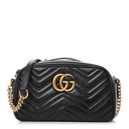 Gucci Calfskin Matelasse Small GG Marmont Chain Shoulder Bag Black 1 of 11