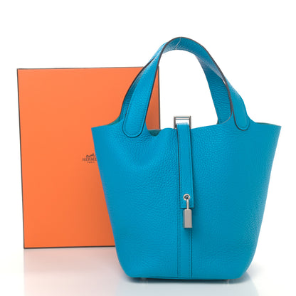 Hermes Taurillon Clemence Picotin Lock 18 PM Bleu Frida 9 of 9