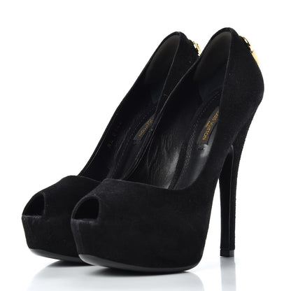 Louis Vuitton Suede Oh Really Peep Toe Pumps 35 Black 3 of 10