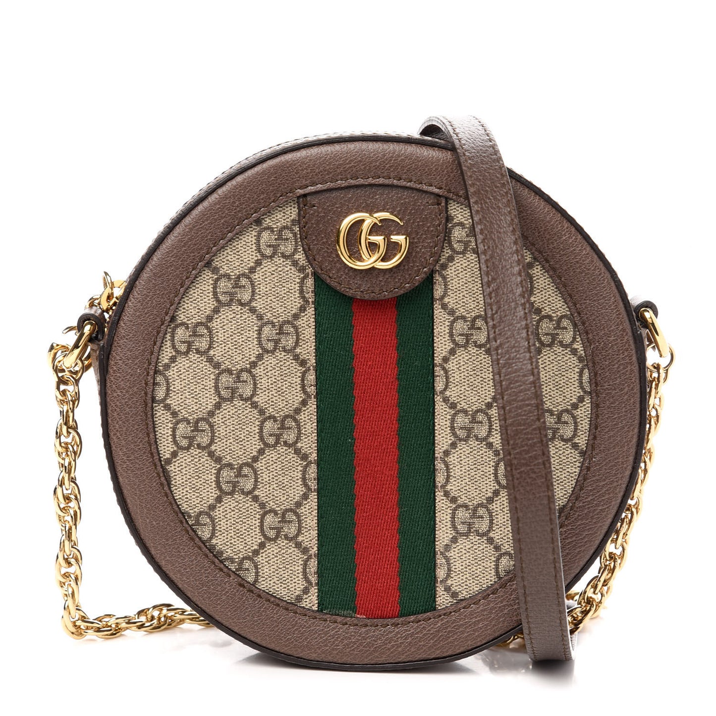 GG Supreme Monogram Web Mini Ophidia Round Shoulder Bag Brown