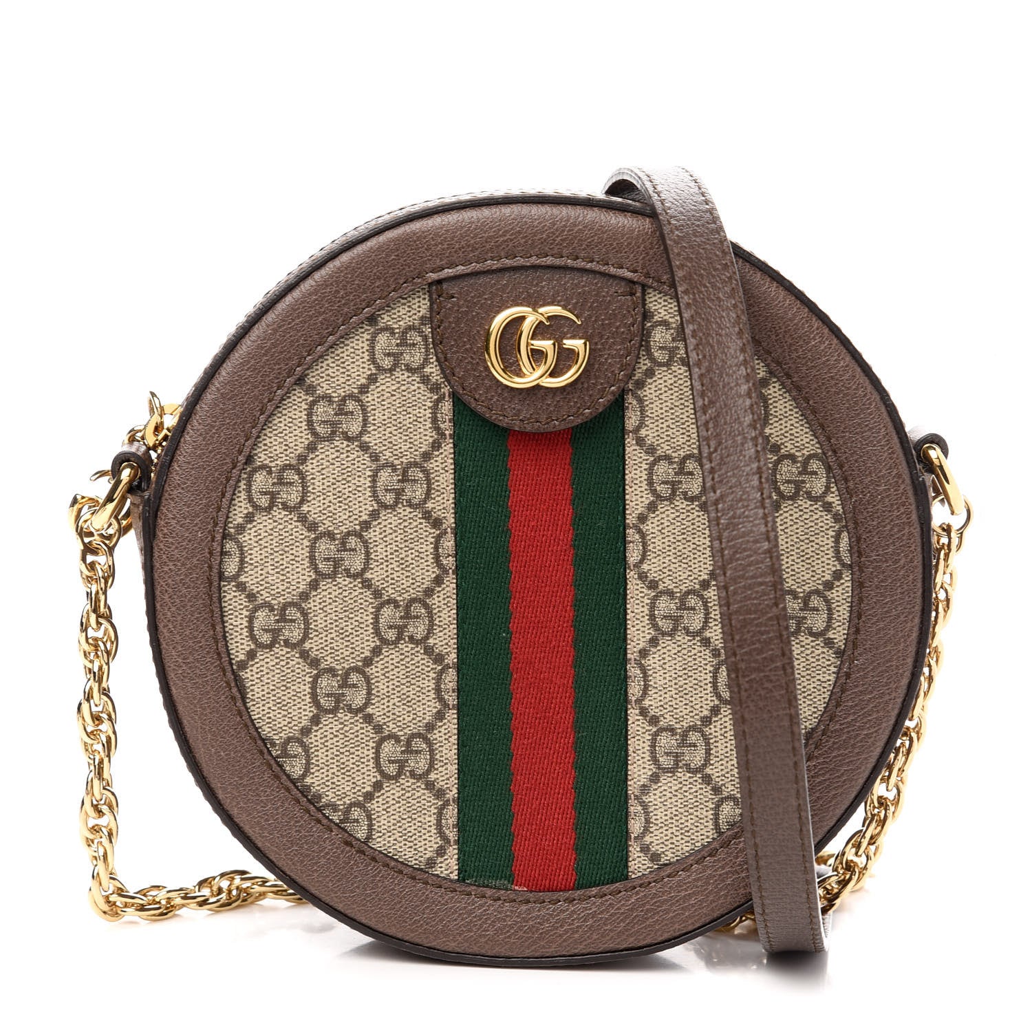 Gucci GG Supreme Monogram Web Mini Ophidia Round Shoulder Bag Brown 1 of 9