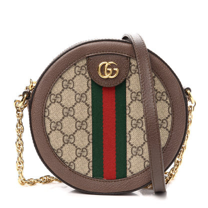 Gucci GG Supreme Monogram Web Mini Ophidia Round Shoulder Bag Brown 1 of 9
