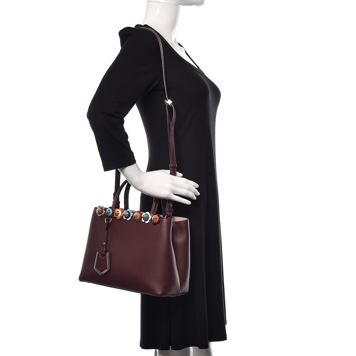 Fendi Vitello Dolce PVC Flower Studs Petite 2Jours Tote Bordeaux Multicolor 2 of 13