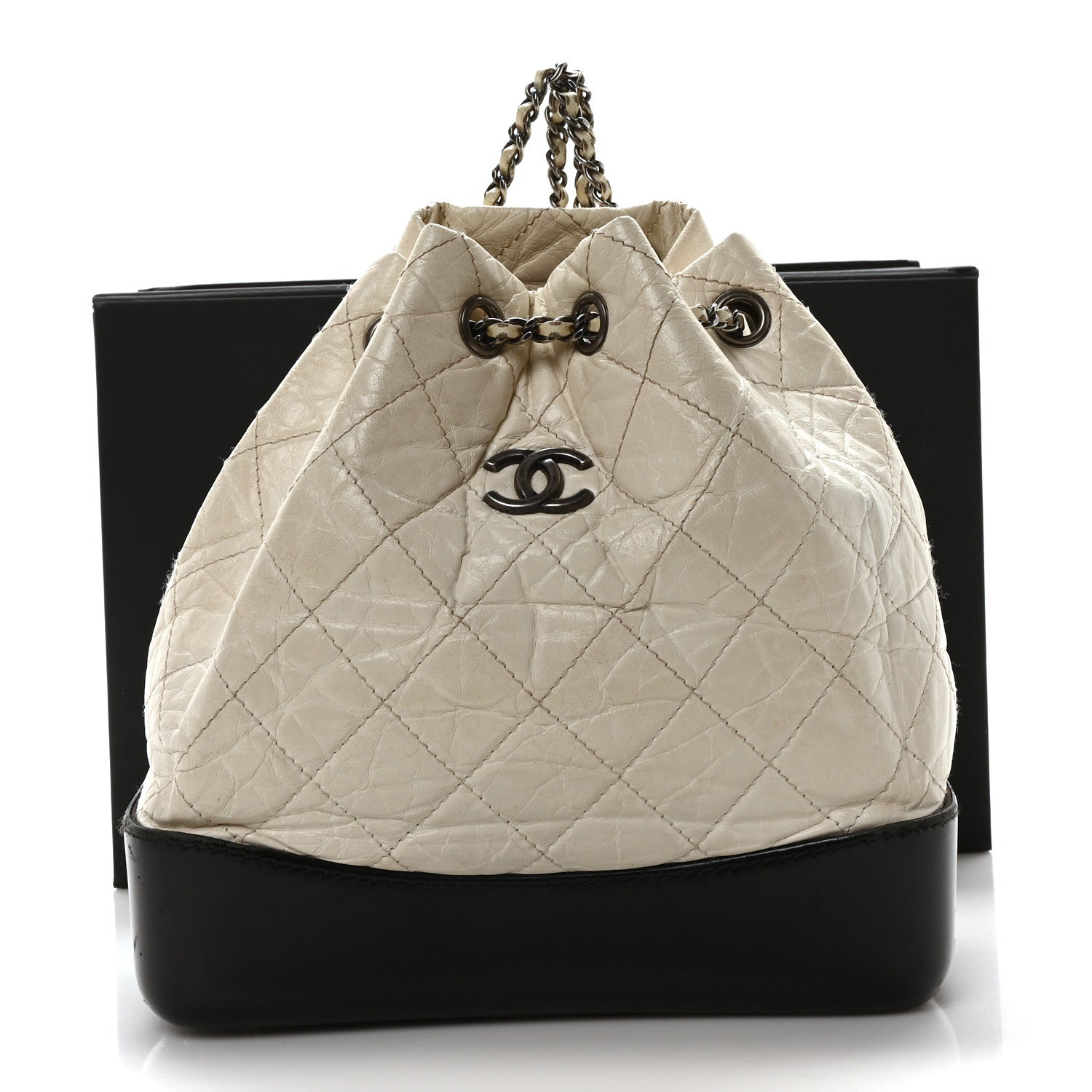 Chanel Aged Calfskin Quilted Small Gabrielle Backpack Black White 11 of 11