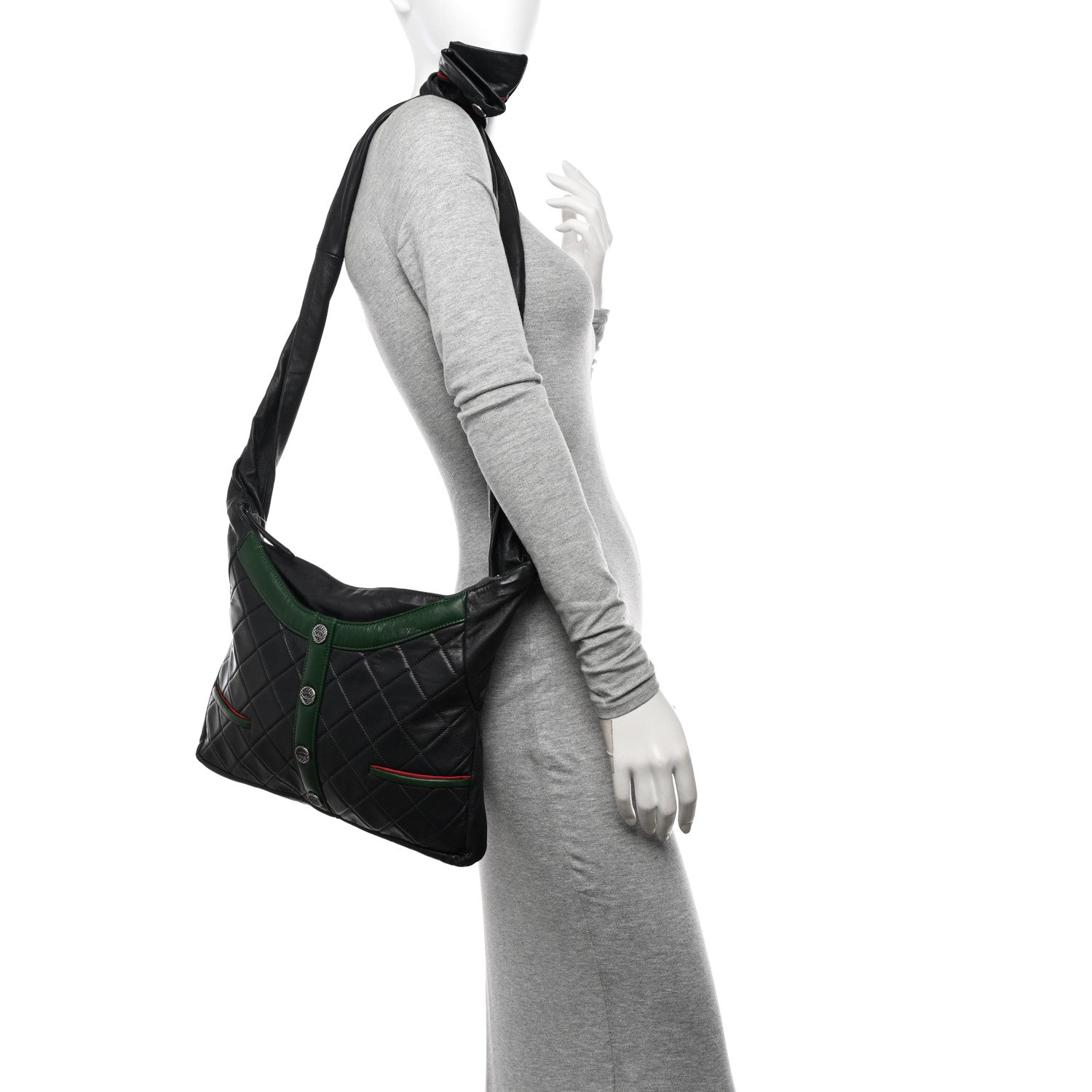 Chanel Lambskin Quilted Small Girl Bag Black Green 2 of 10