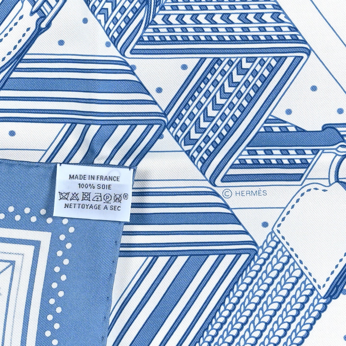 Silk Sangles En ZigZag Bandana Scarf 55 Bleu Jean White