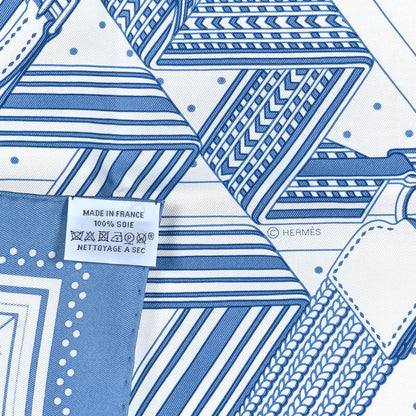 Hermes Silk Sangles En ZigZag Bandana Scarf 55 Bleu Jean White 3 of 3