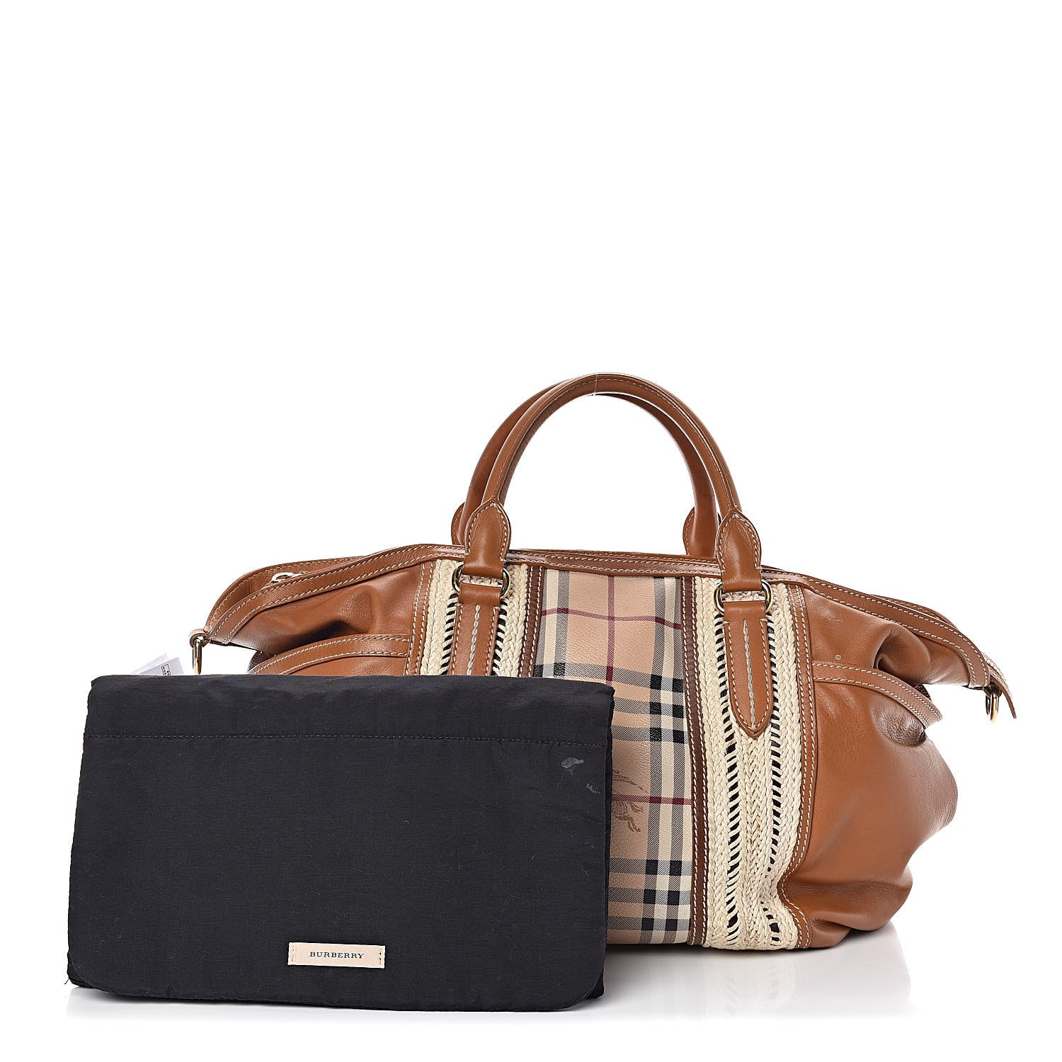 Burberry Haymarket Check Medium Rope Satchel Saddle Brown 3 of 16