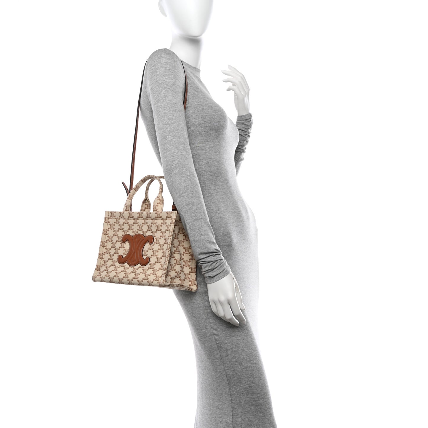 Canvas Calfskin Triomphe Print Small Cabas Thais White