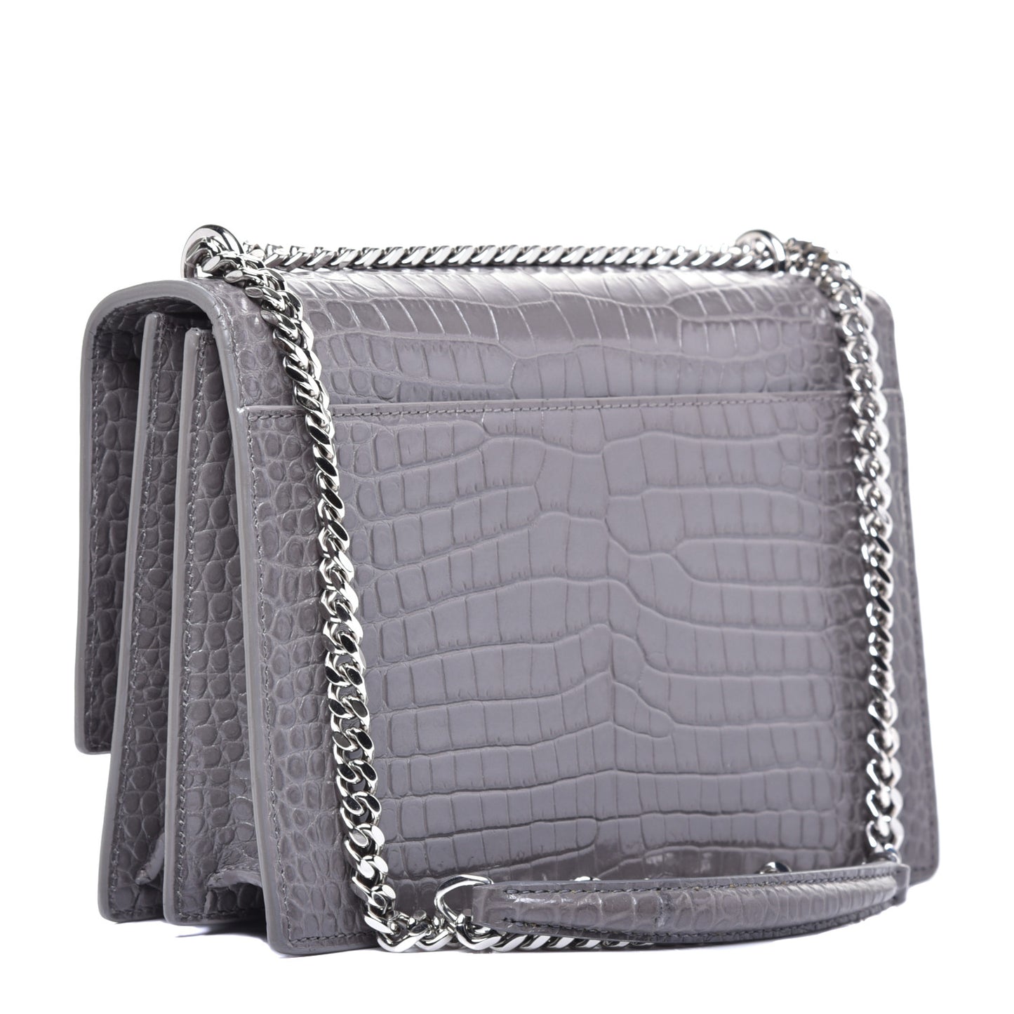 Calfskin Crocodile Embossed Medium Monogram Sunset Fog