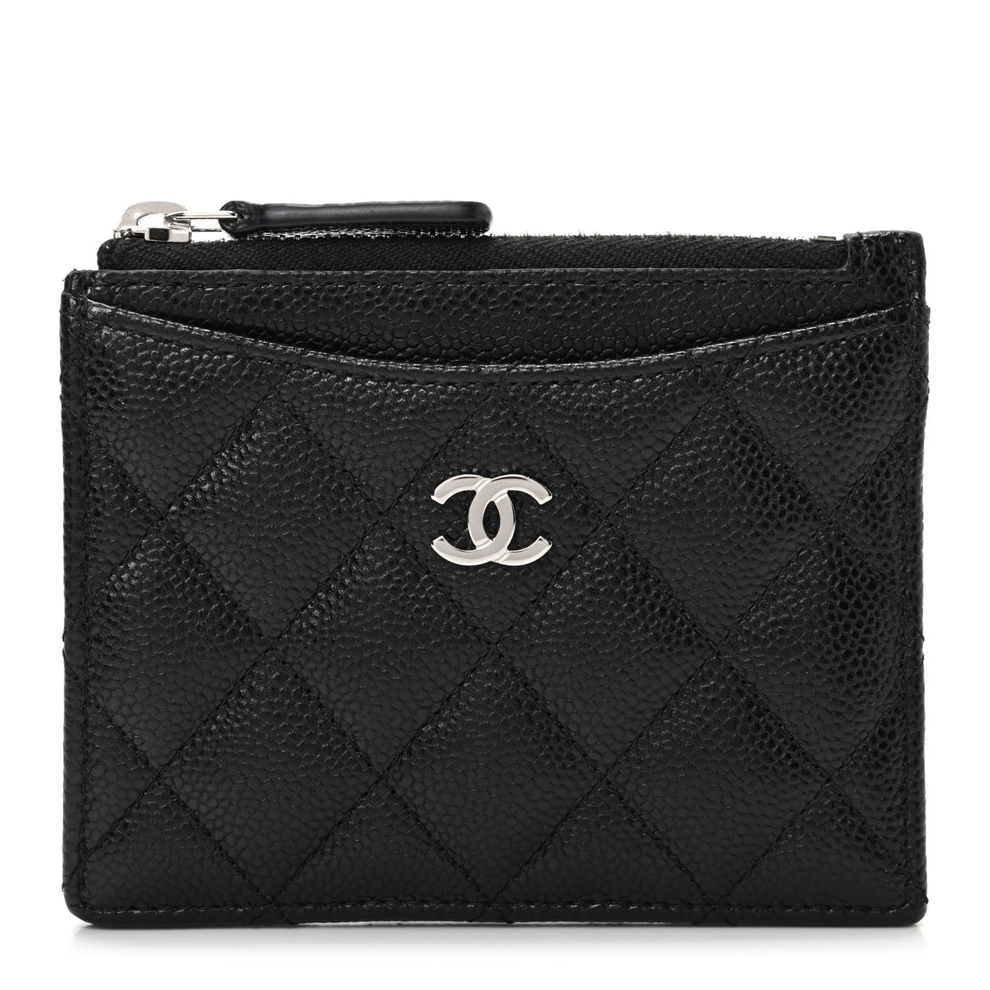 Caviar Quilted CC Zip Card Holder Black