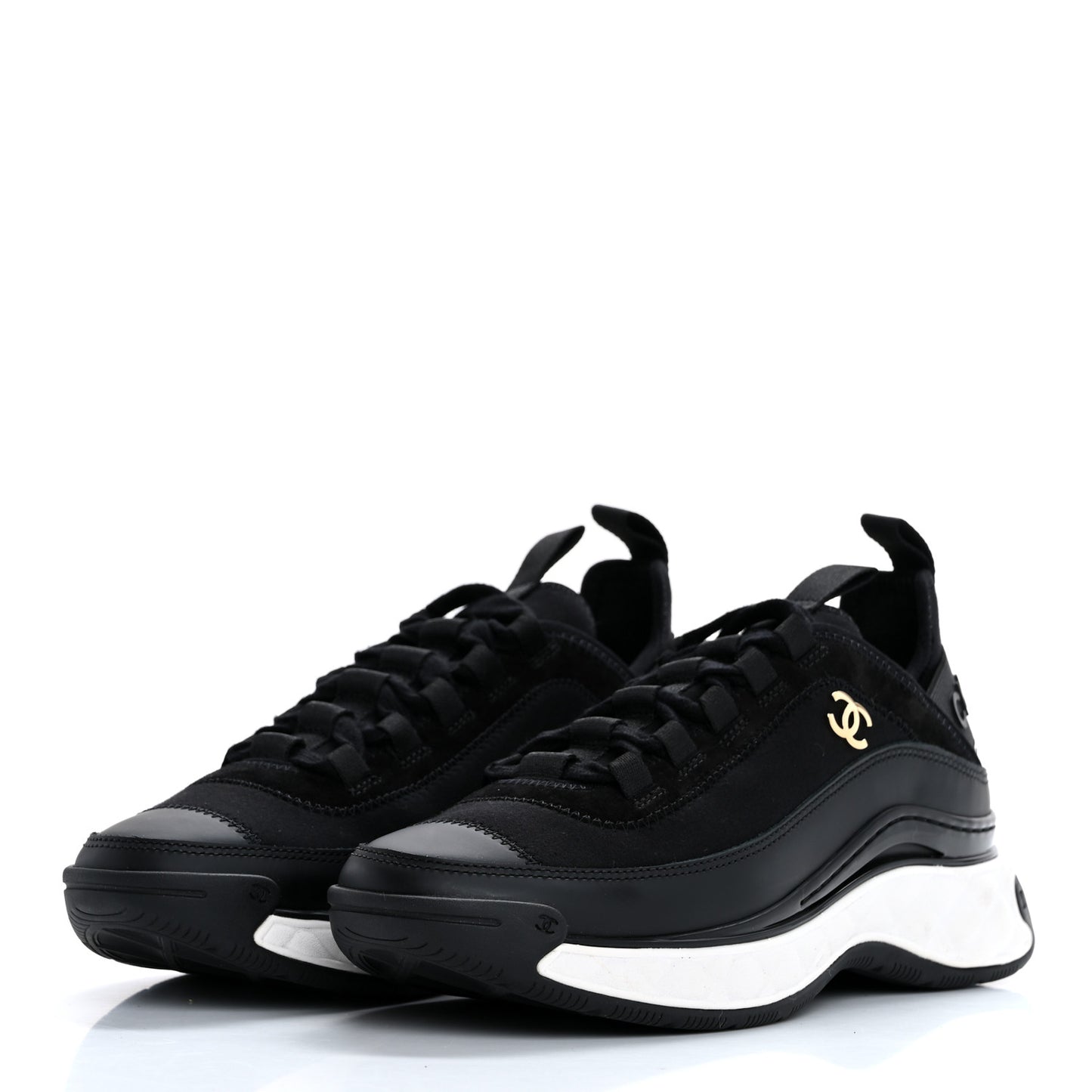 Velvet Calfskin Mixed Fibers CC Sneakers 36 Black