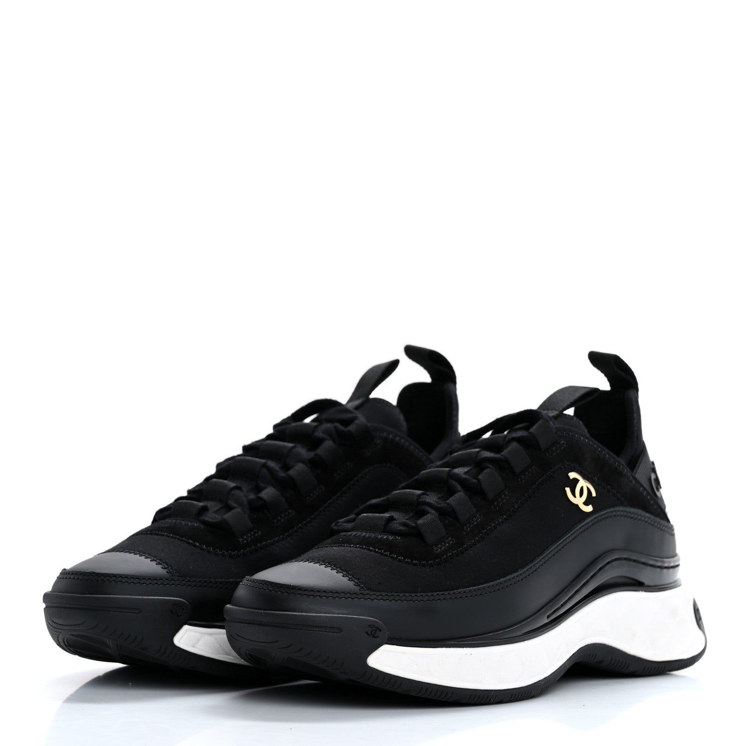 Chanel Velvet Calfskin Mixed Fibers CC Sneakers 36 Black 4 of 9