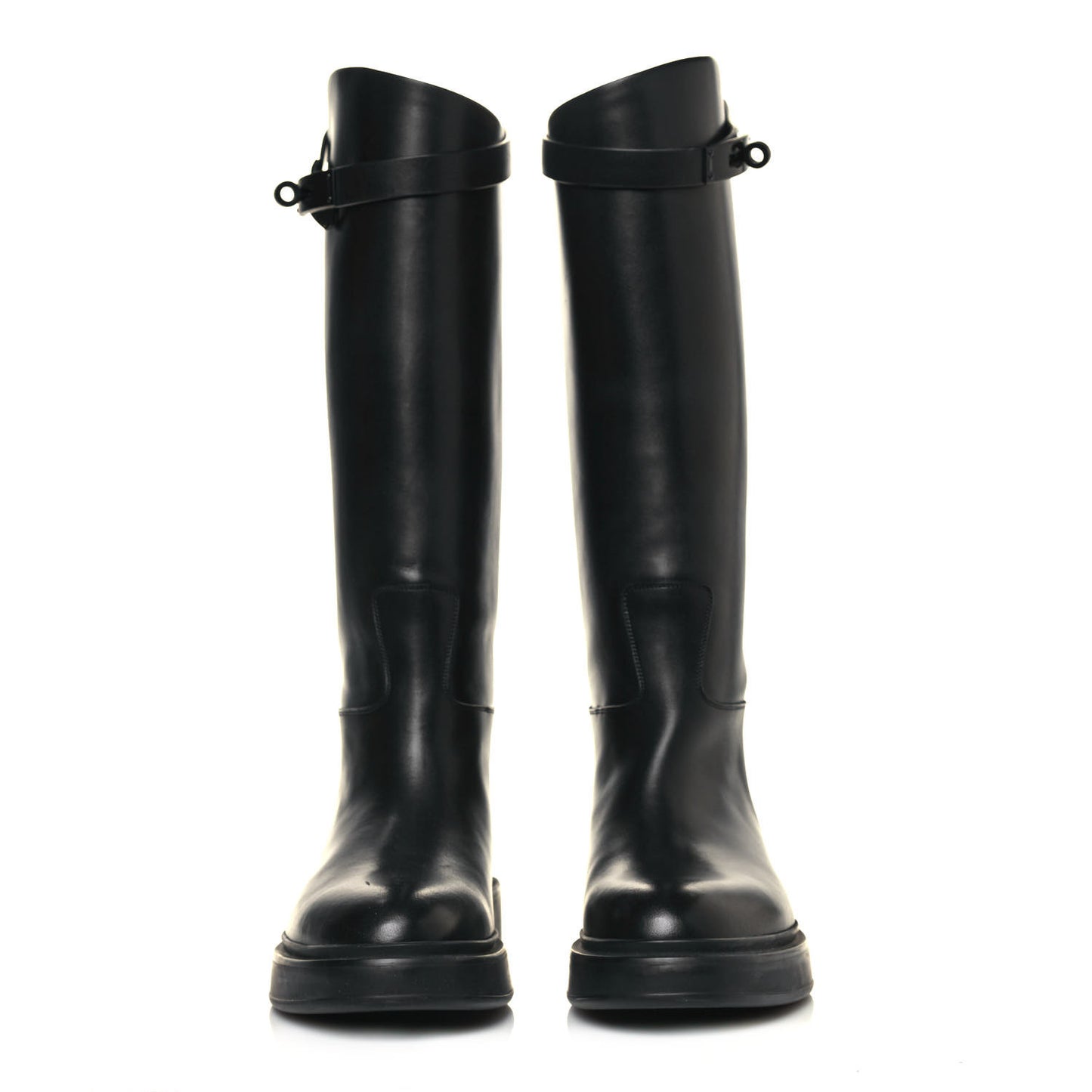 Calfskin Variation Monochromatic Boots 36 Black