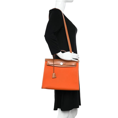 Hermes Toile Officer Vache Hunter Herbag Zip 31 PM Feu Natural 2 of 15