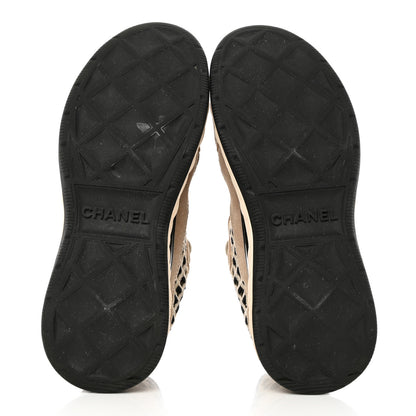 Chanel Suede Calfskin Embroidered CC Sneakers 36 Beige Black 5 of 12