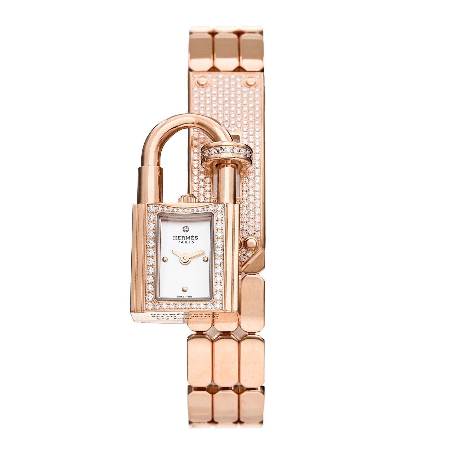 Hermes 18K Rose Diamond Pave 16mm Kelly Quartz Watch 1 of 6