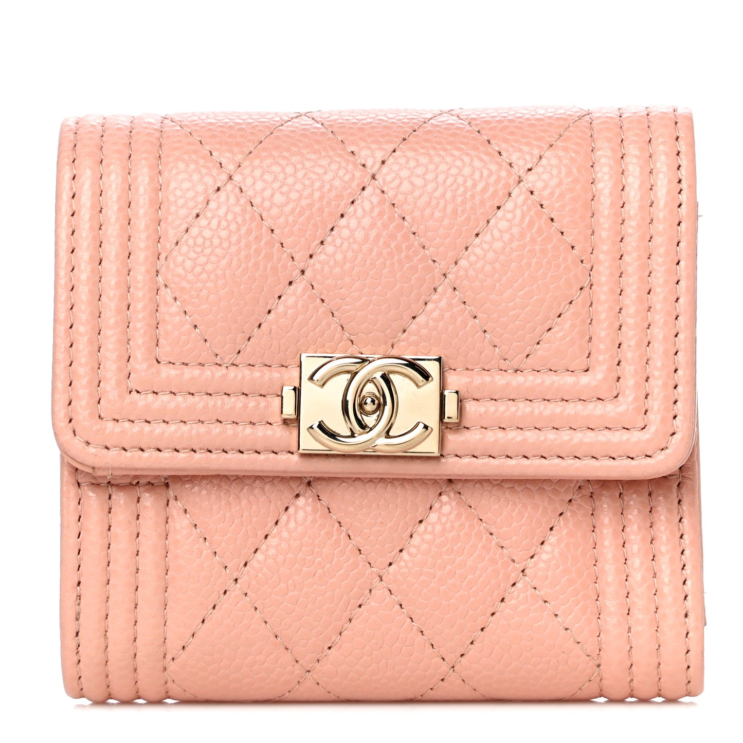 Caviar Quilted Boy Compact Wallet Pink