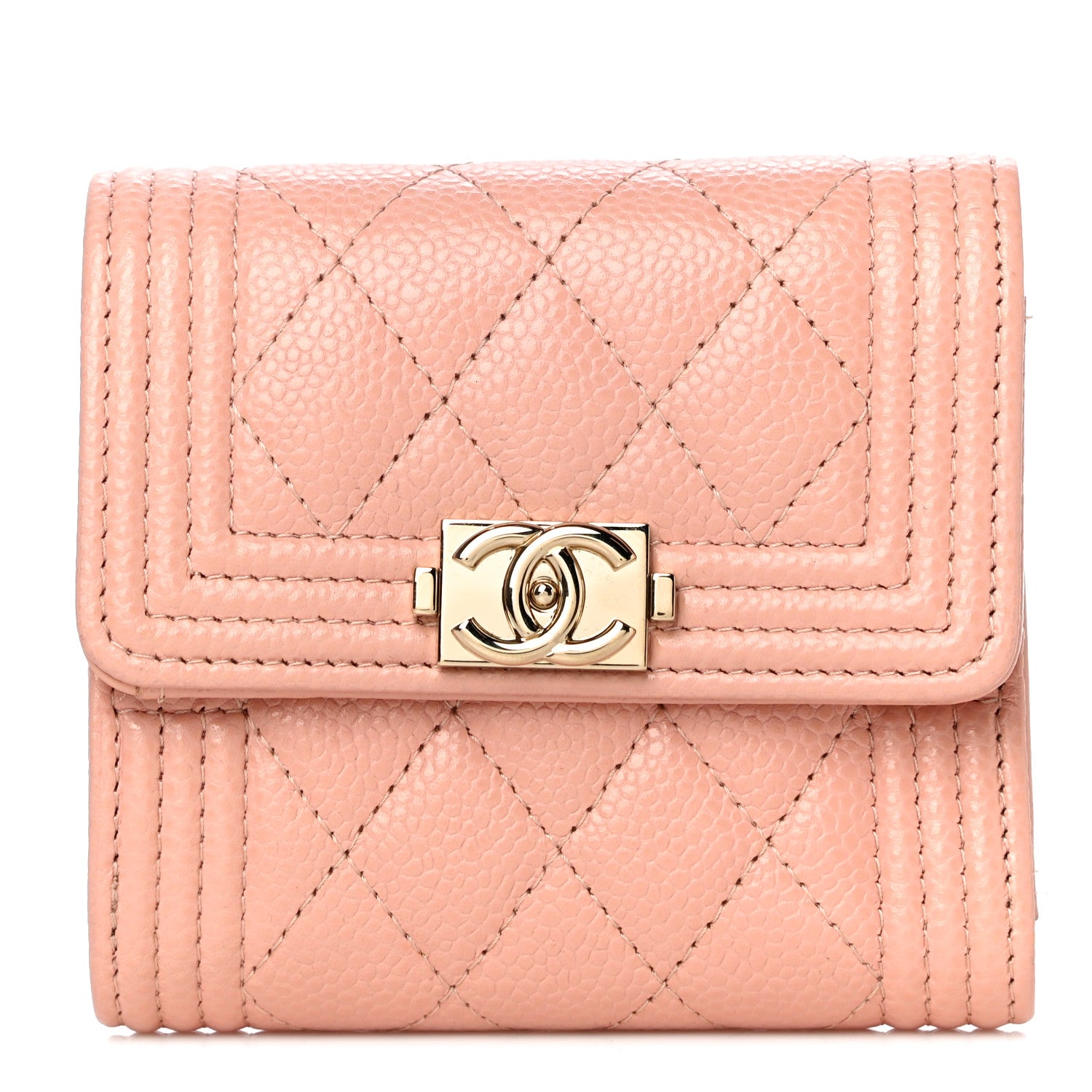 Chanel Caviar Quilted Boy Compact Wallet Pink 1 of 10