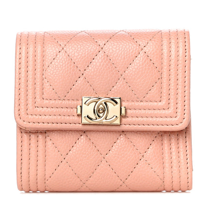 Chanel Caviar Quilted Boy Compact Wallet Pink 1 of 10